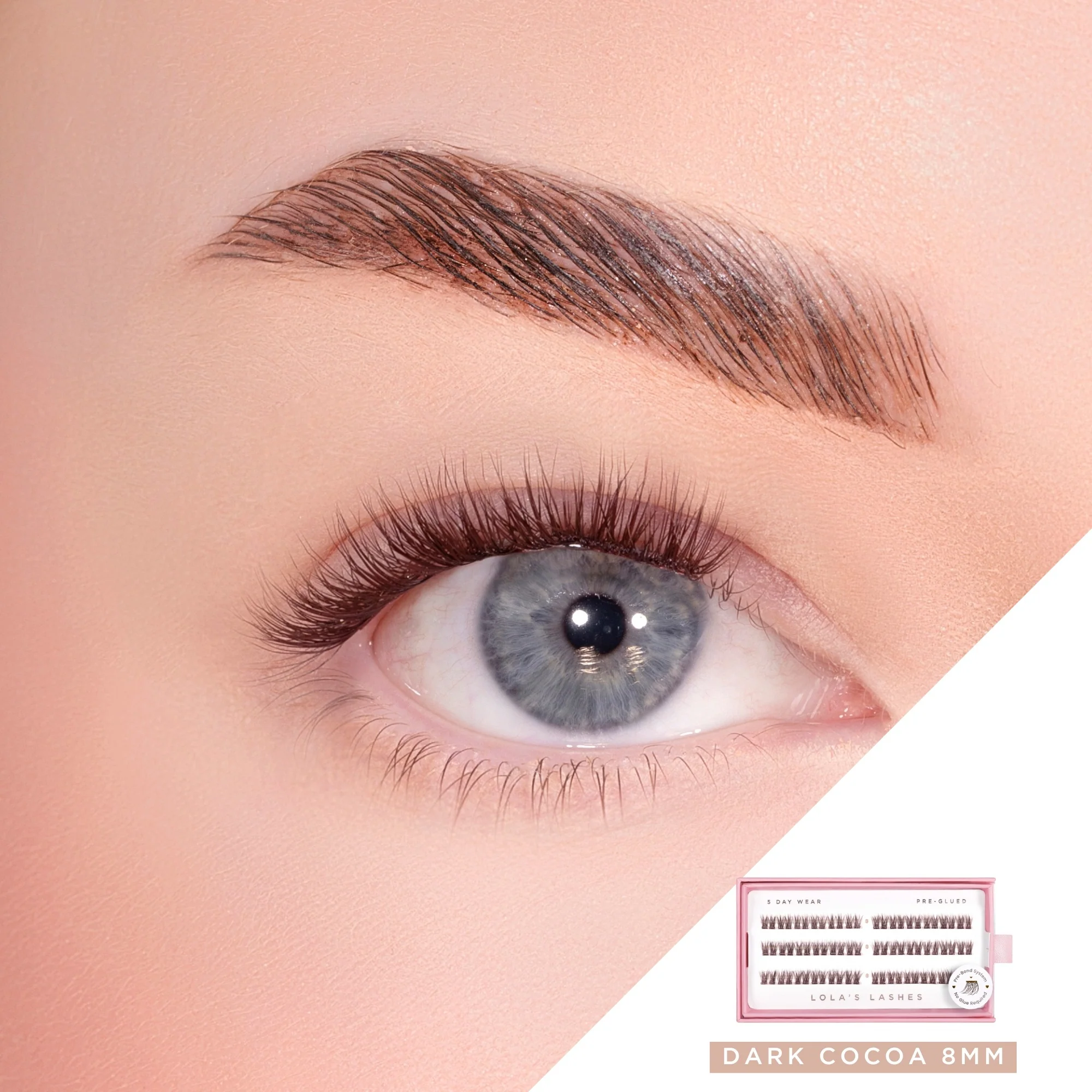 Soft Cocoa Brown Single Length Pre-Glued Lashes - Image 2